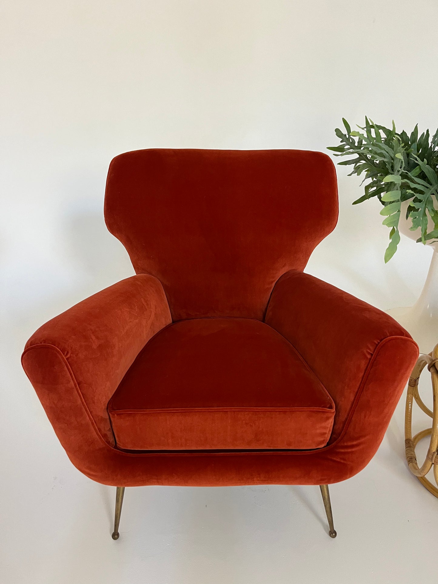 Vintage Italian Paprika Velvet Armchair