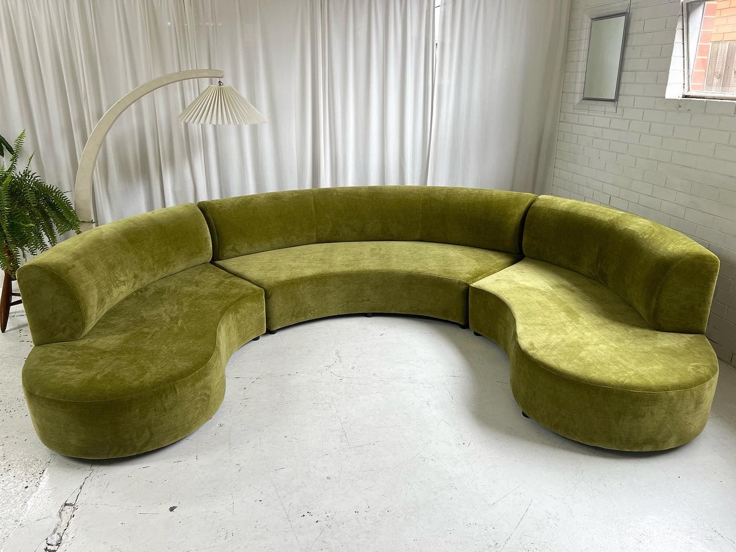 - Bespoke Olive Velvet Curved Modular Sofa