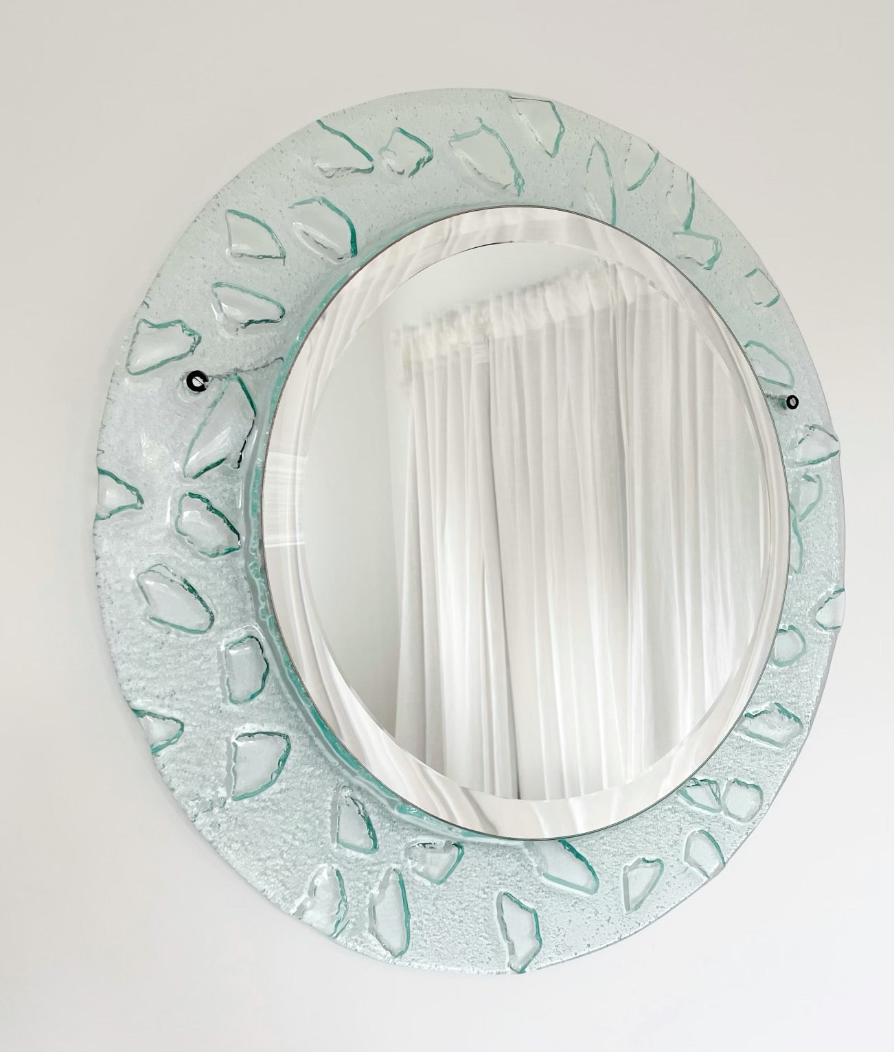 Glass Frame Round Mirror.