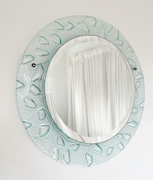 Glass Frame Round Mirror.