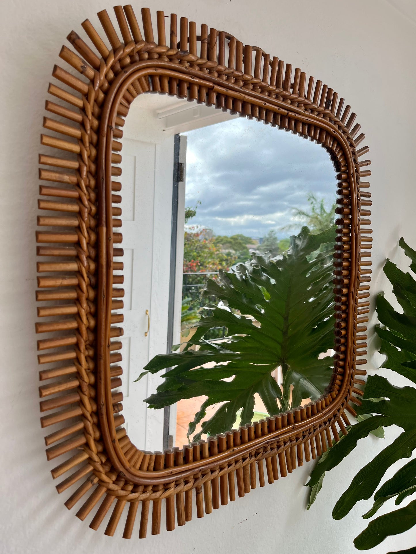 Vintage Italian Bamboo Mirror by Bonacina