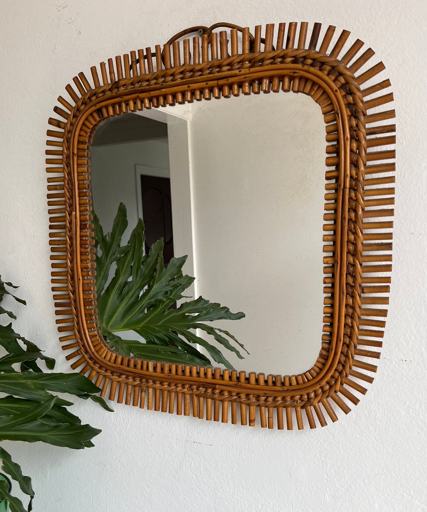 Vintage Italian Bamboo Mirror by Bonacina