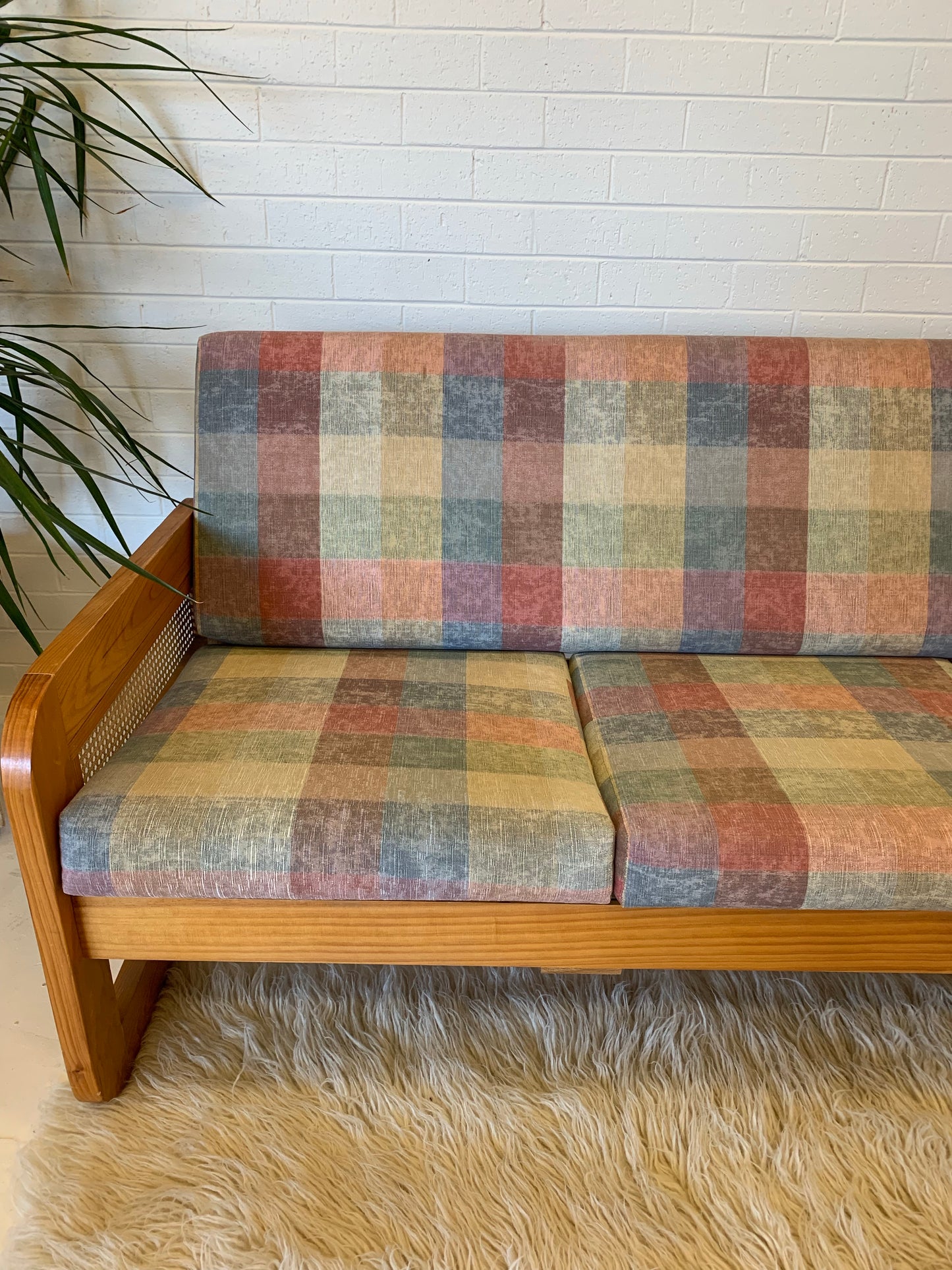 Vintage Pine and Rattan Sofa