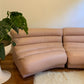 Vintage Modular Curved Blush Pink Leather Sofa