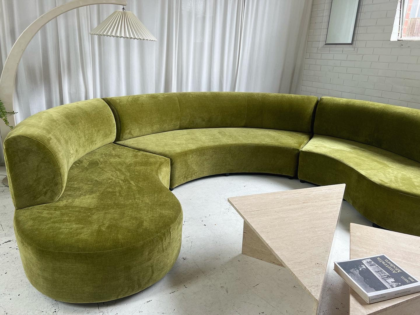 - Bespoke Olive Velvet Curved Modular Sofa