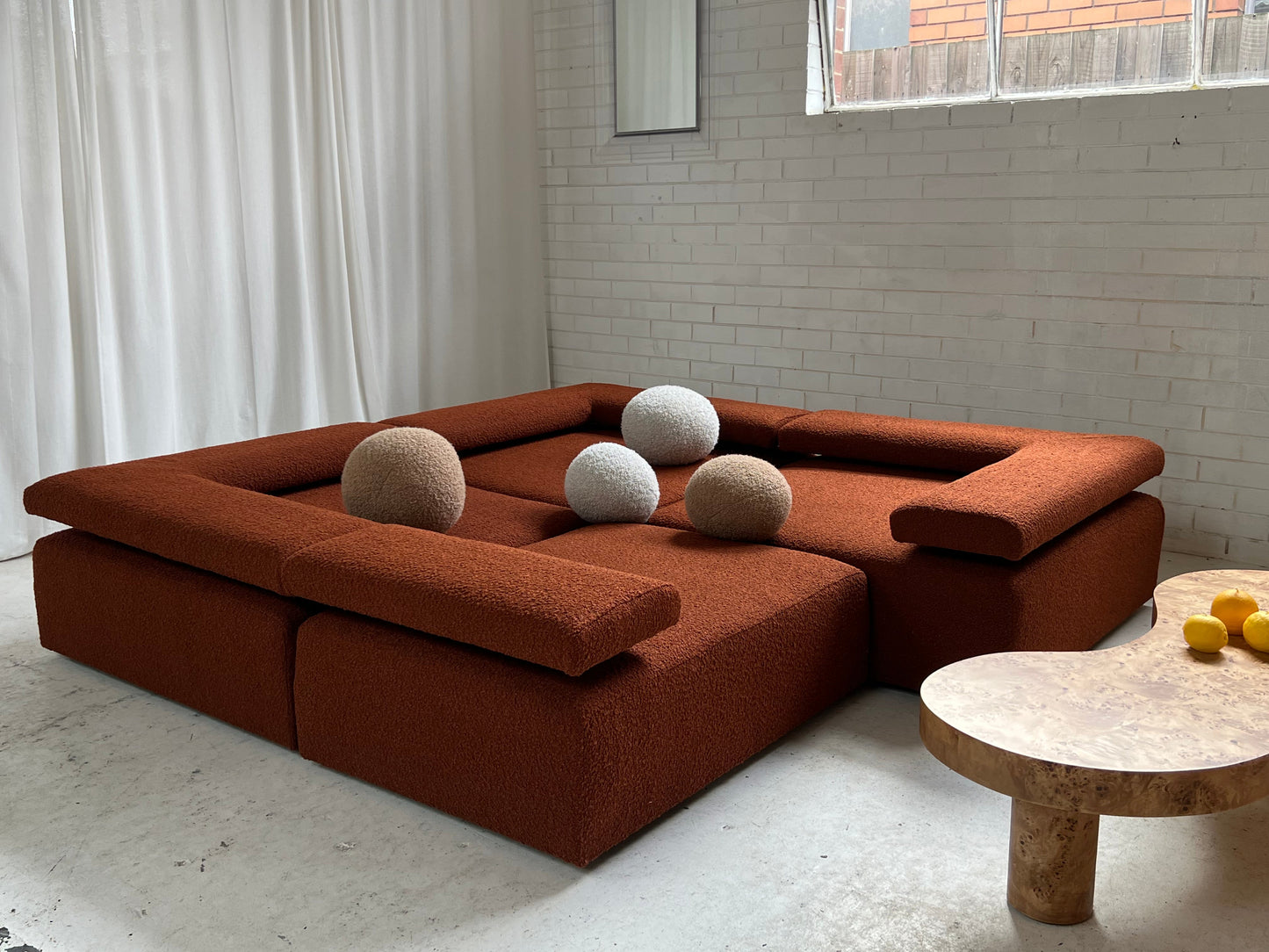 Large Bespoke Rust Boucle Modular Sofa