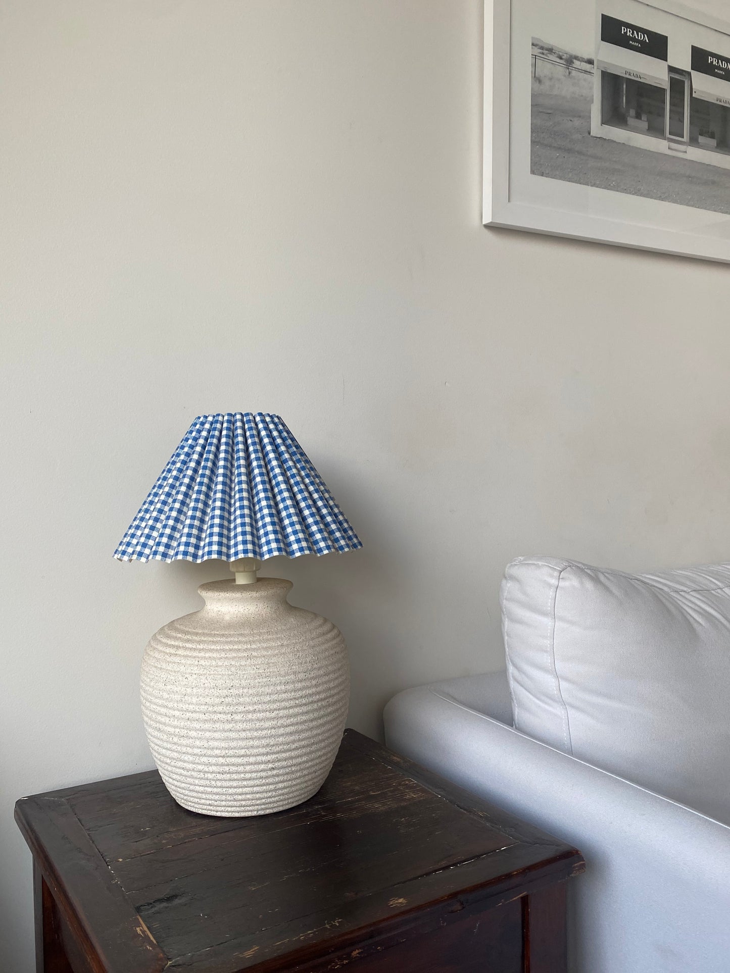- Chubby Stone-Look Lamp with Original Laura Ashley Shade
