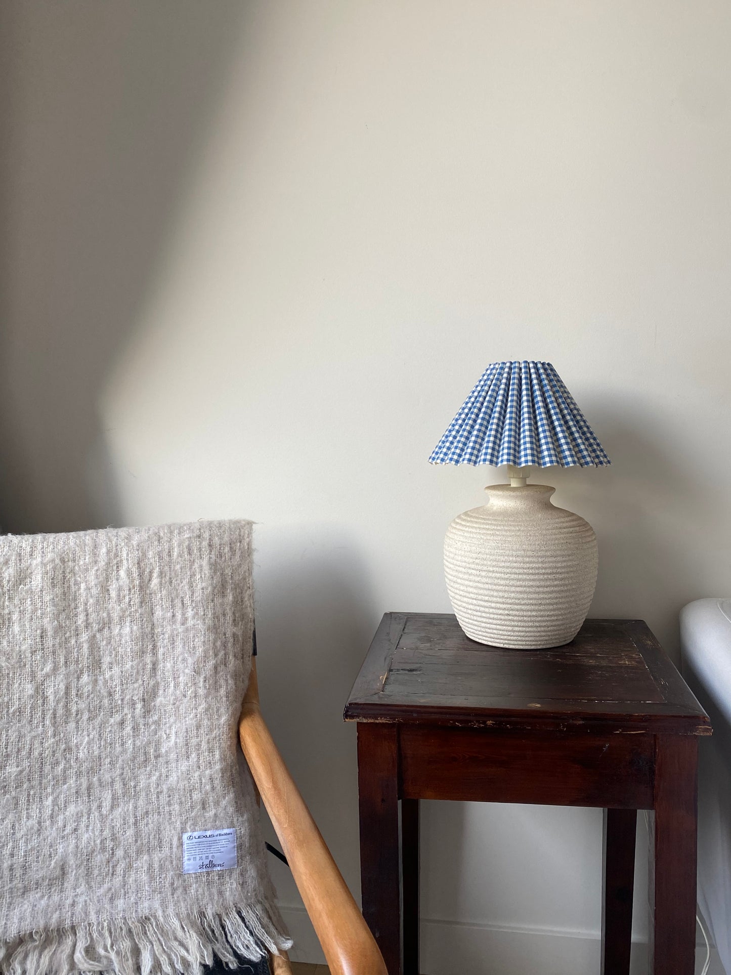 - Chubby Stone-Look Lamp with Original Laura Ashley Shade