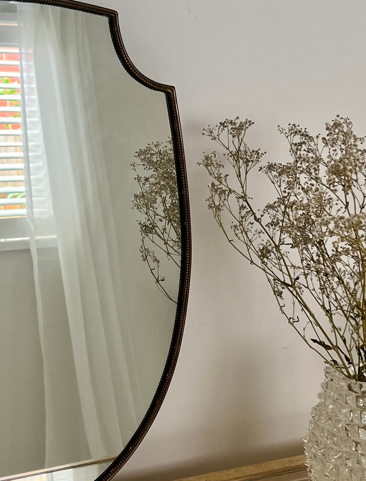 1950s Italian Brass Mirror - Beaded Shield