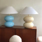Powder Blue Double Bubble Lamp with White Conical Shade