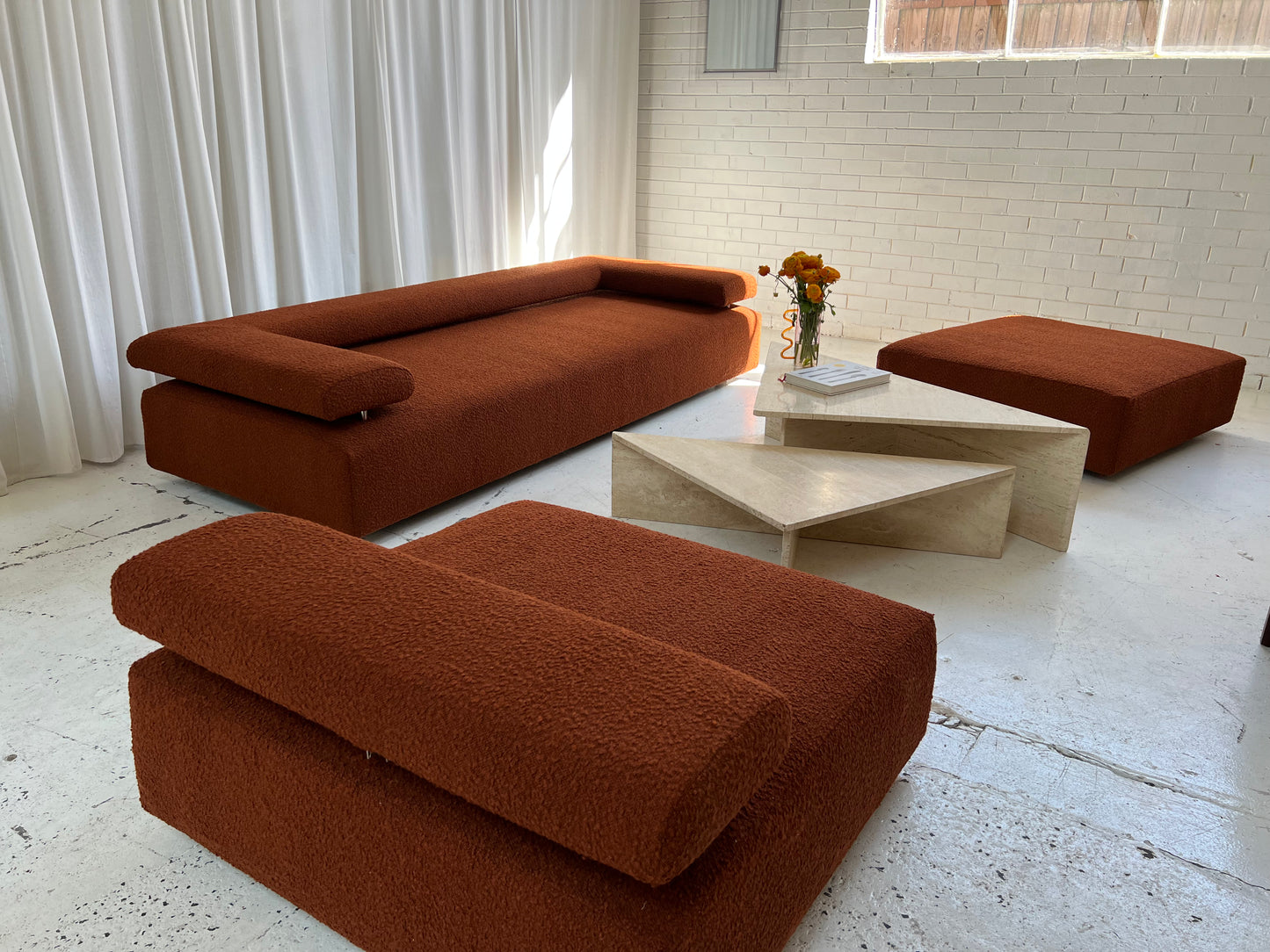 - Bespoke Rust Boucle Modular Sofa Set