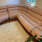 Vintage Modular Curved Blush Pink Leather Sofa