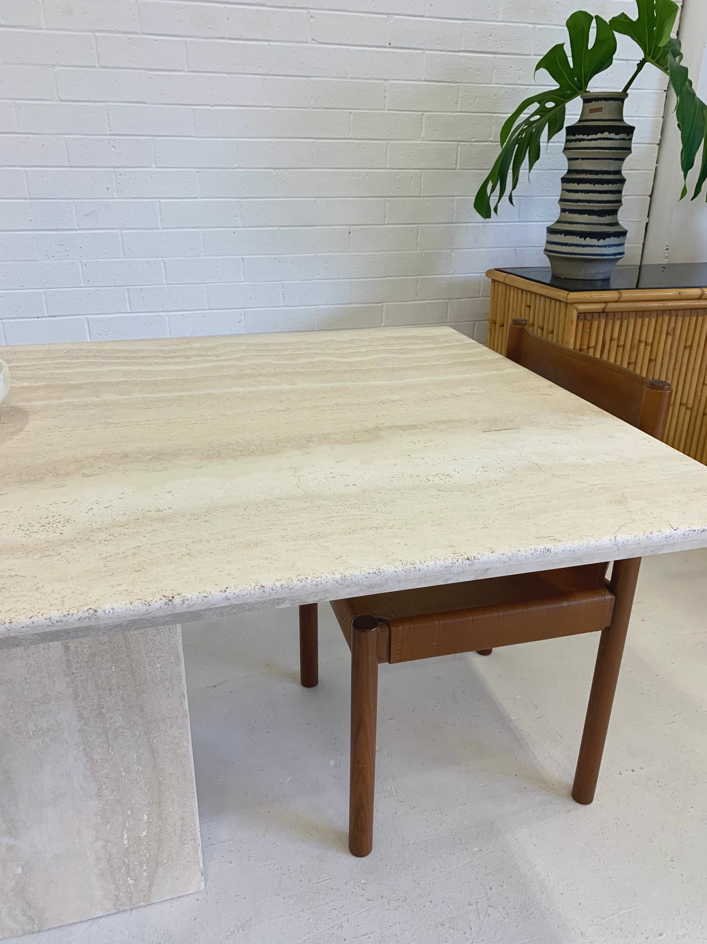 Vintage Italian Honed Travertine Dining Table