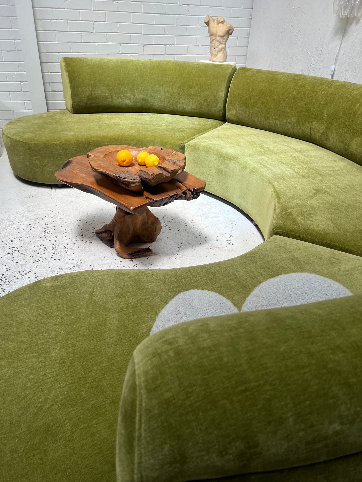 - Bespoke Olive Velvet Curved Modular Sofa