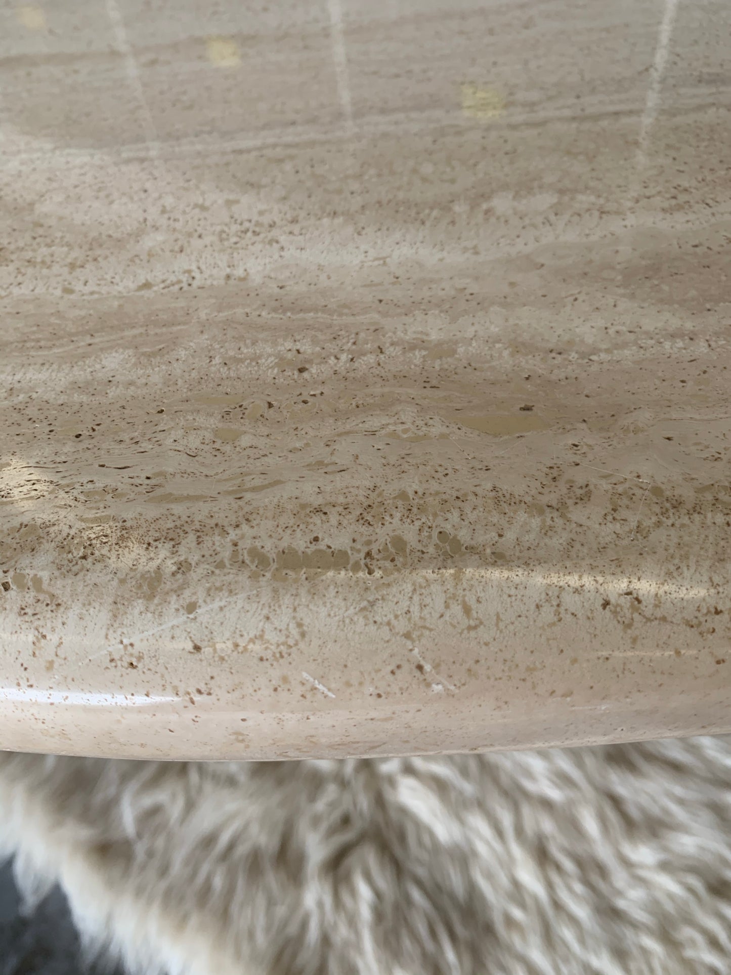 Large Vintage Circular 6-8 Seater Travertine Dining Table