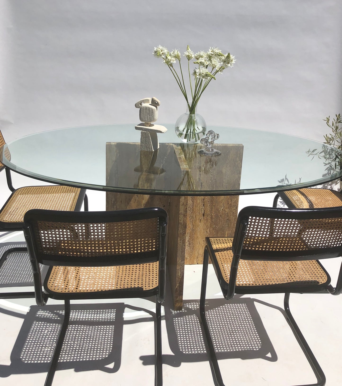 Travertine & Glass Dining Table