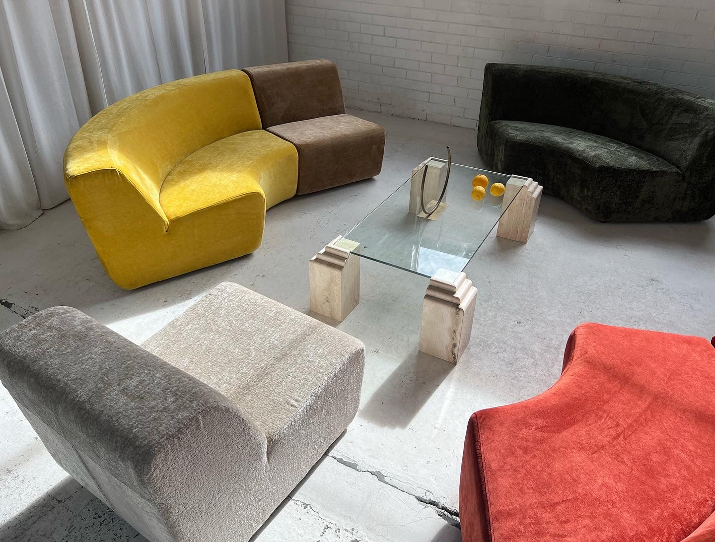 Vintage Glass & Travertine Coffee Table