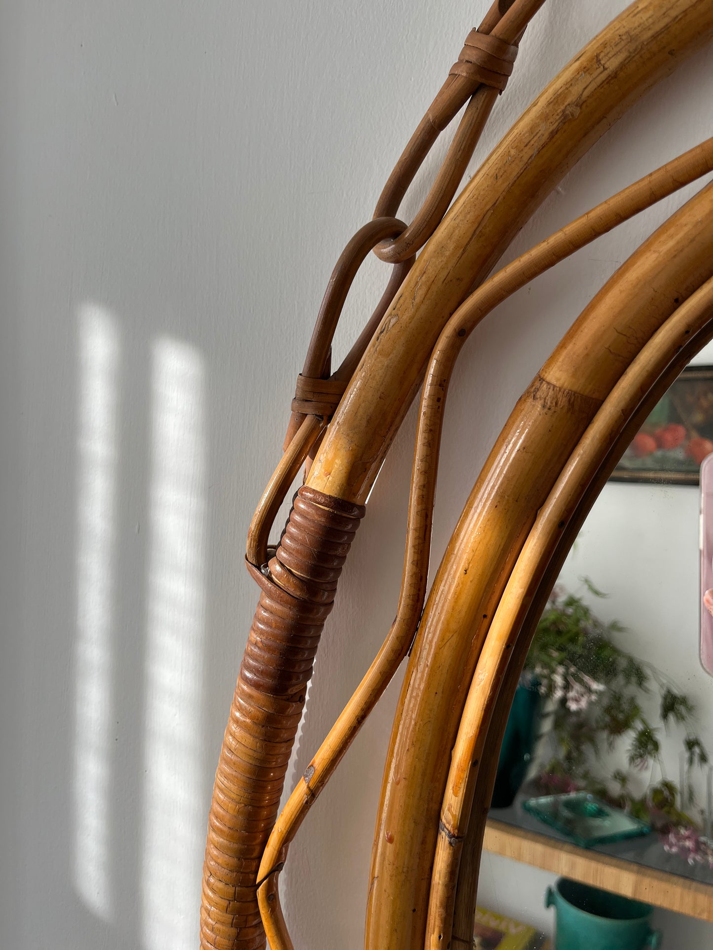 Vintage Italian Bamboo Mirror by Bonacina