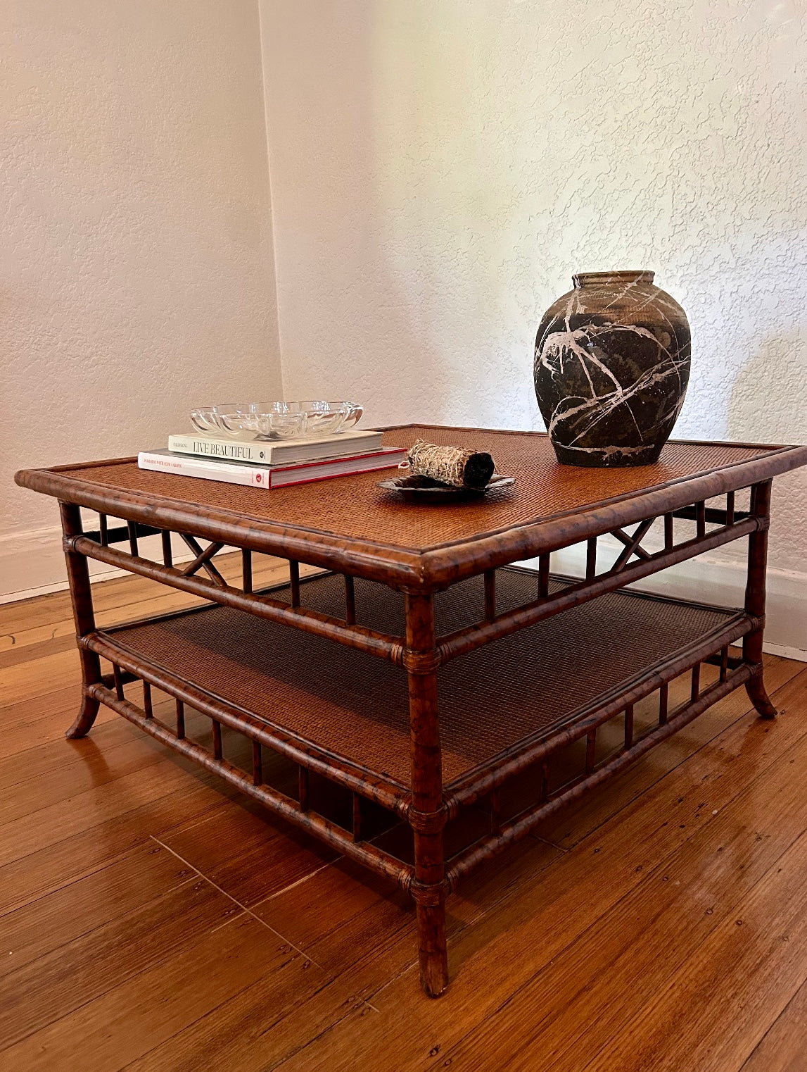 - Tortoiseshell Bamboo & Cane Coffee Table