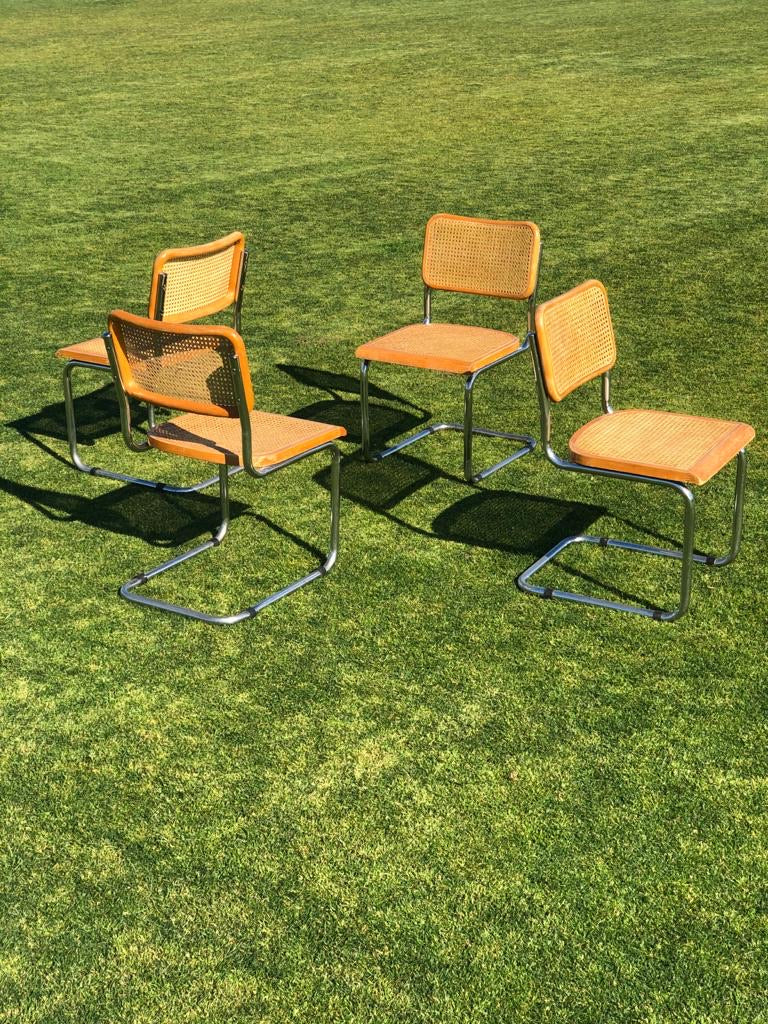 Cane and Chrome Cantilever Chairs