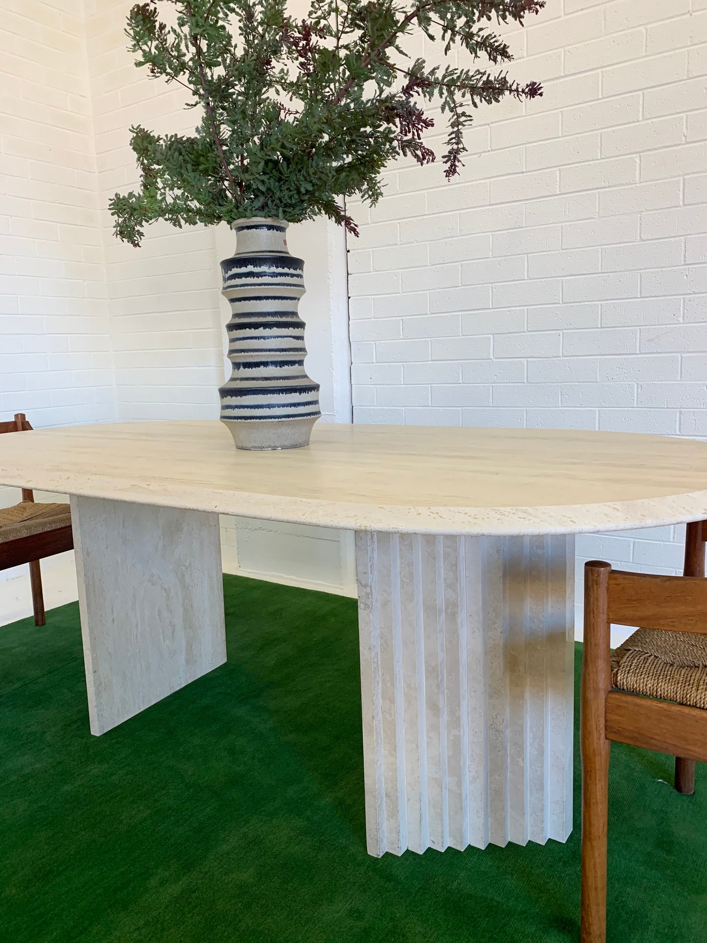 Incredible Honed Travertine Oval Dining Table