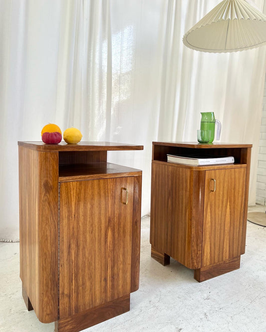- Set of Two Vintage Wooden Bedside Tables