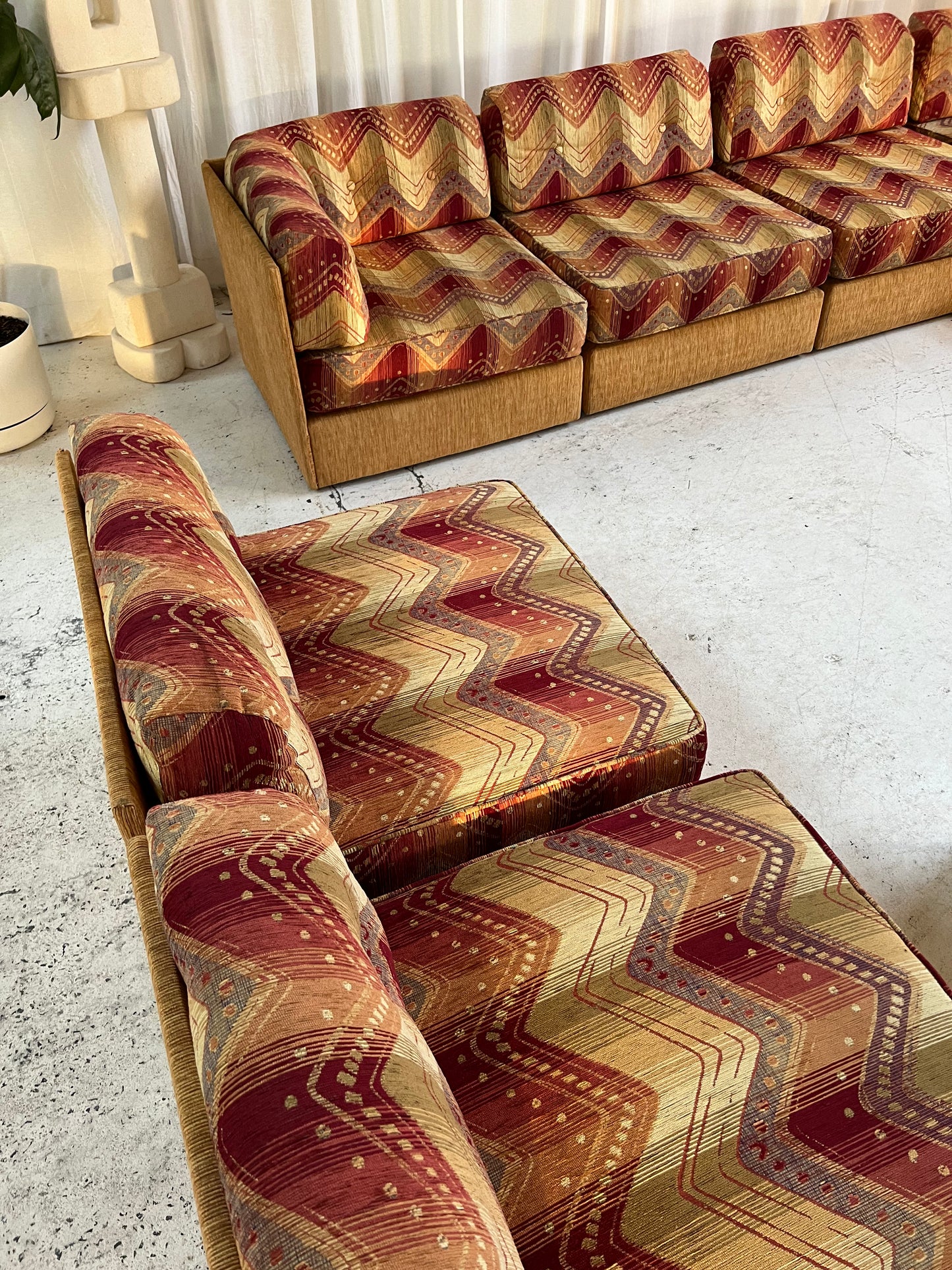 Vintage 9 Piece Geometric Corduroy Modular Sofa & Ottoman (Set)