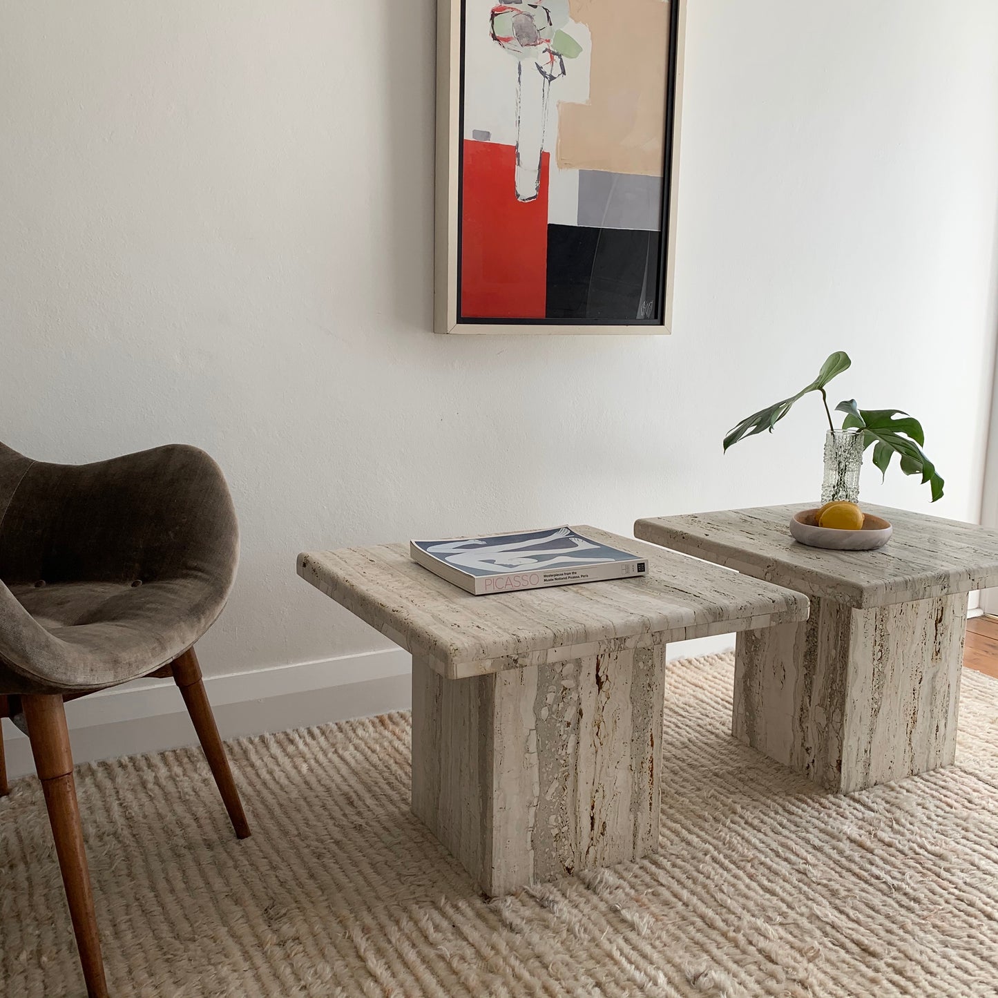 Vintage Unfilled Travertine Side Tables