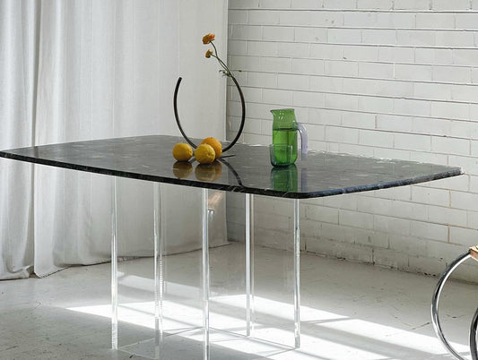 Vintage Green Palladiana Marble & Lucite Table