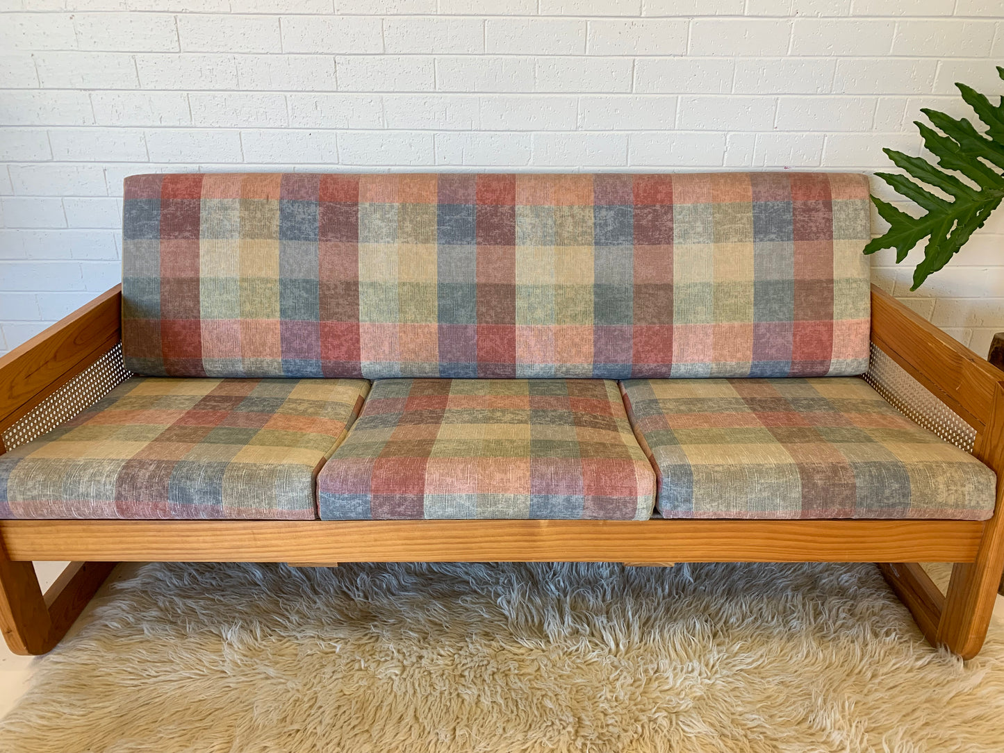 Vintage Pine and Rattan Sofa