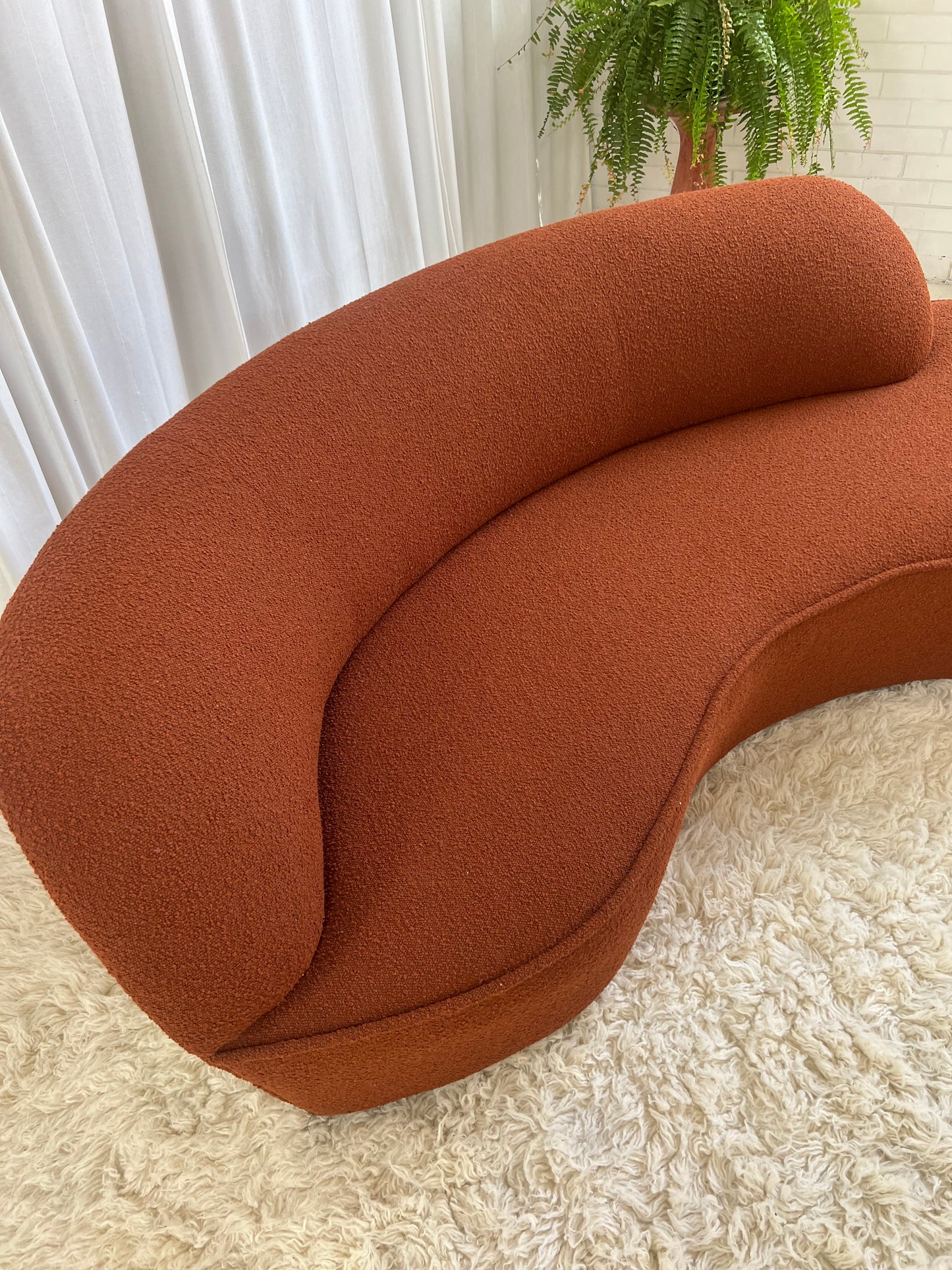 - Bespoke Rust Boucle Curved Sofa