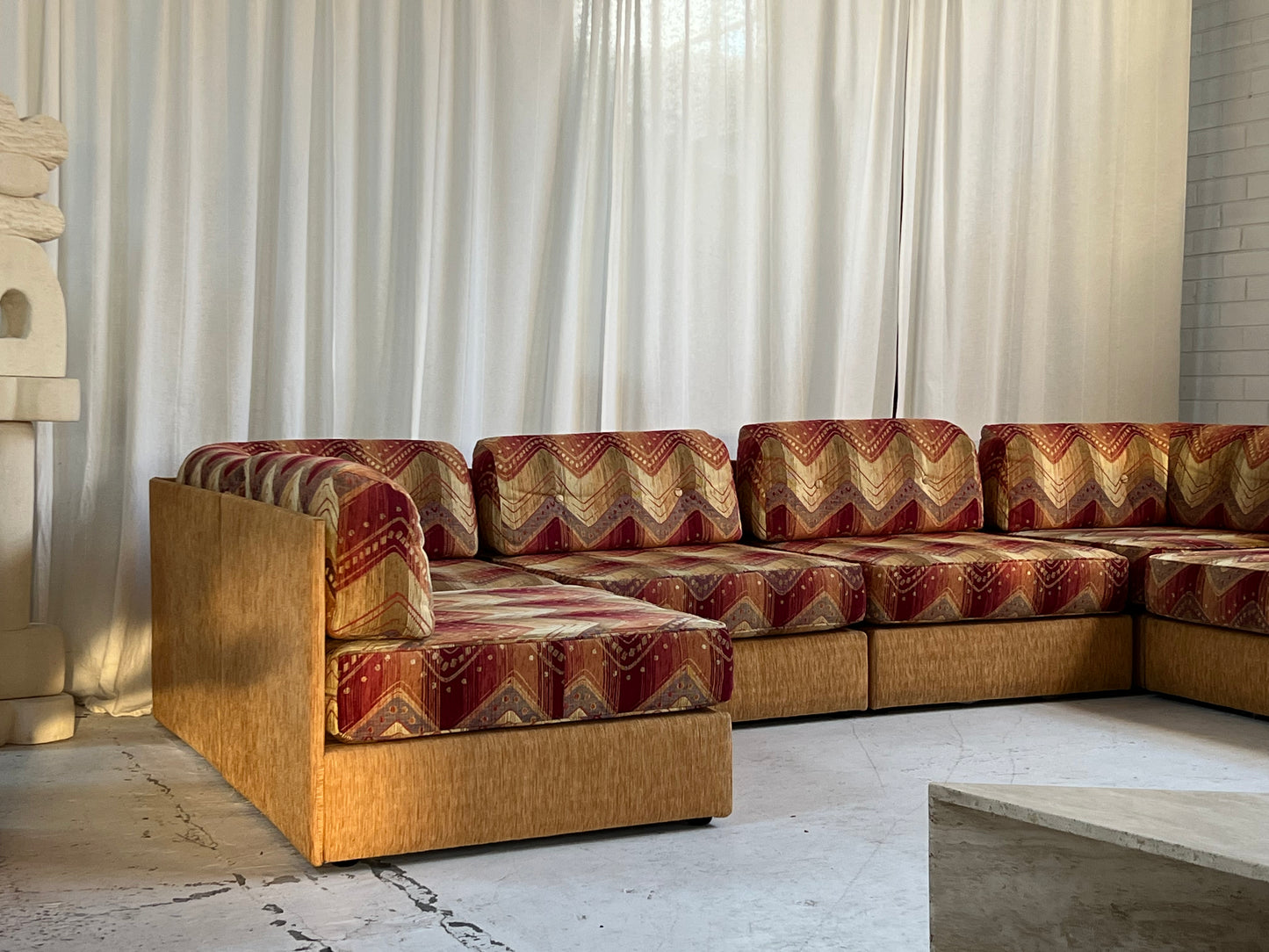 Vintage 9 Piece Geometric Corduroy Modular Sofa & Ottoman (Set)