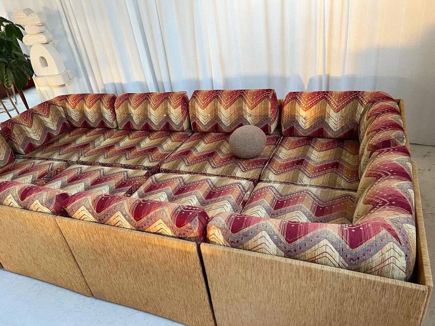Vintage 9 Piece Geometric Corduroy Modular Sofa & Ottoman (Set)