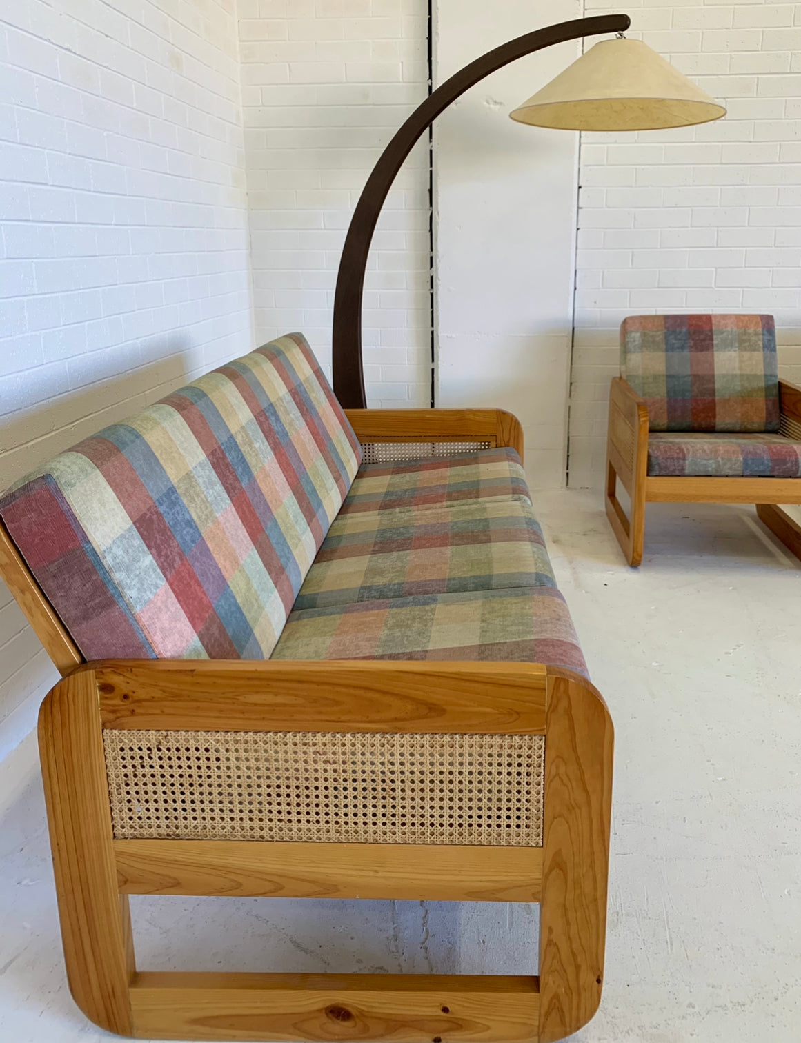 Vintage Pine and Rattan Sofa