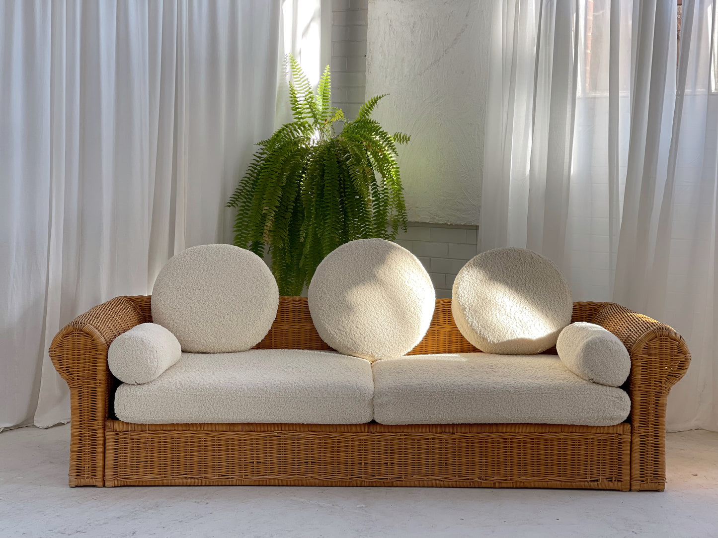 Vintage Cane and Boucle Lounge / Day Bed