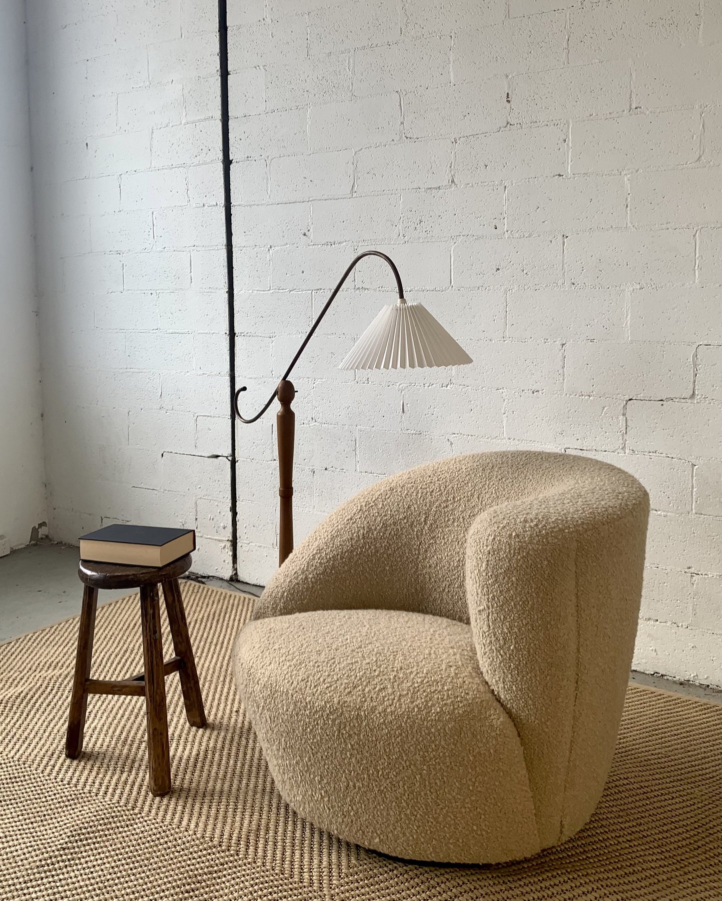 Sculptural Wool Boucle Swivel Chair by Design Warehouse