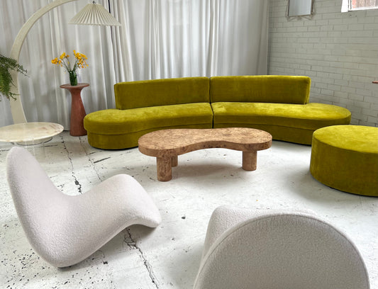- Bespoke Chartreuse Velvet Curved Modular Sofa