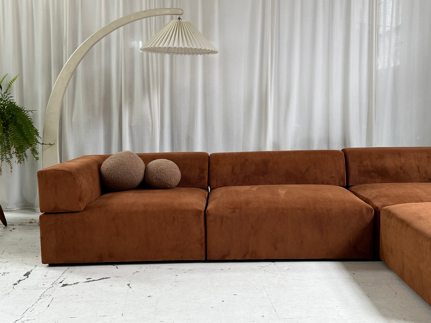 - Bespoke Large Caramel Corduroy Modular Sofa Set