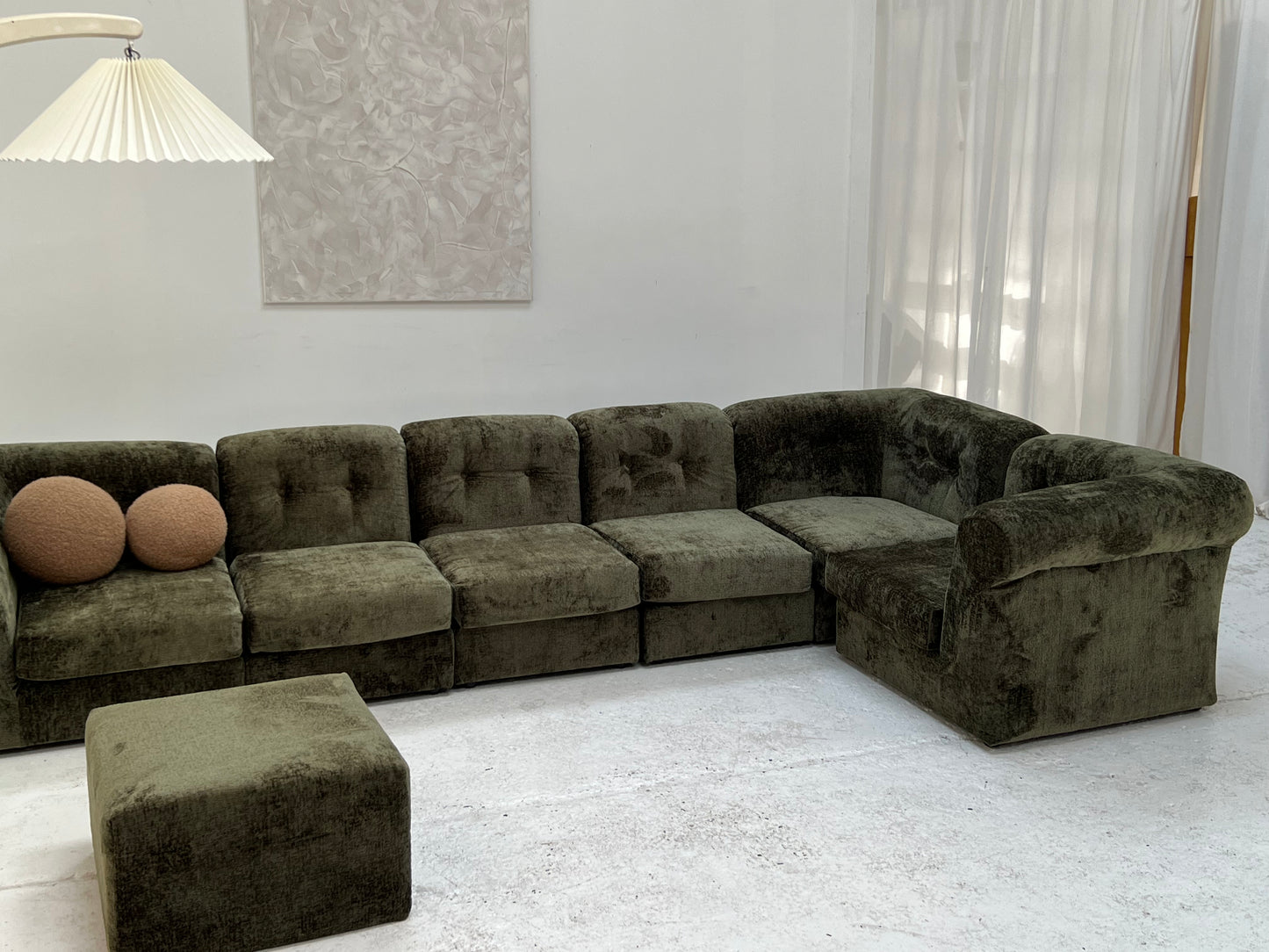 - Bespoke VandeRoza Green Chenille Modular Sofa - Seven Piece Set