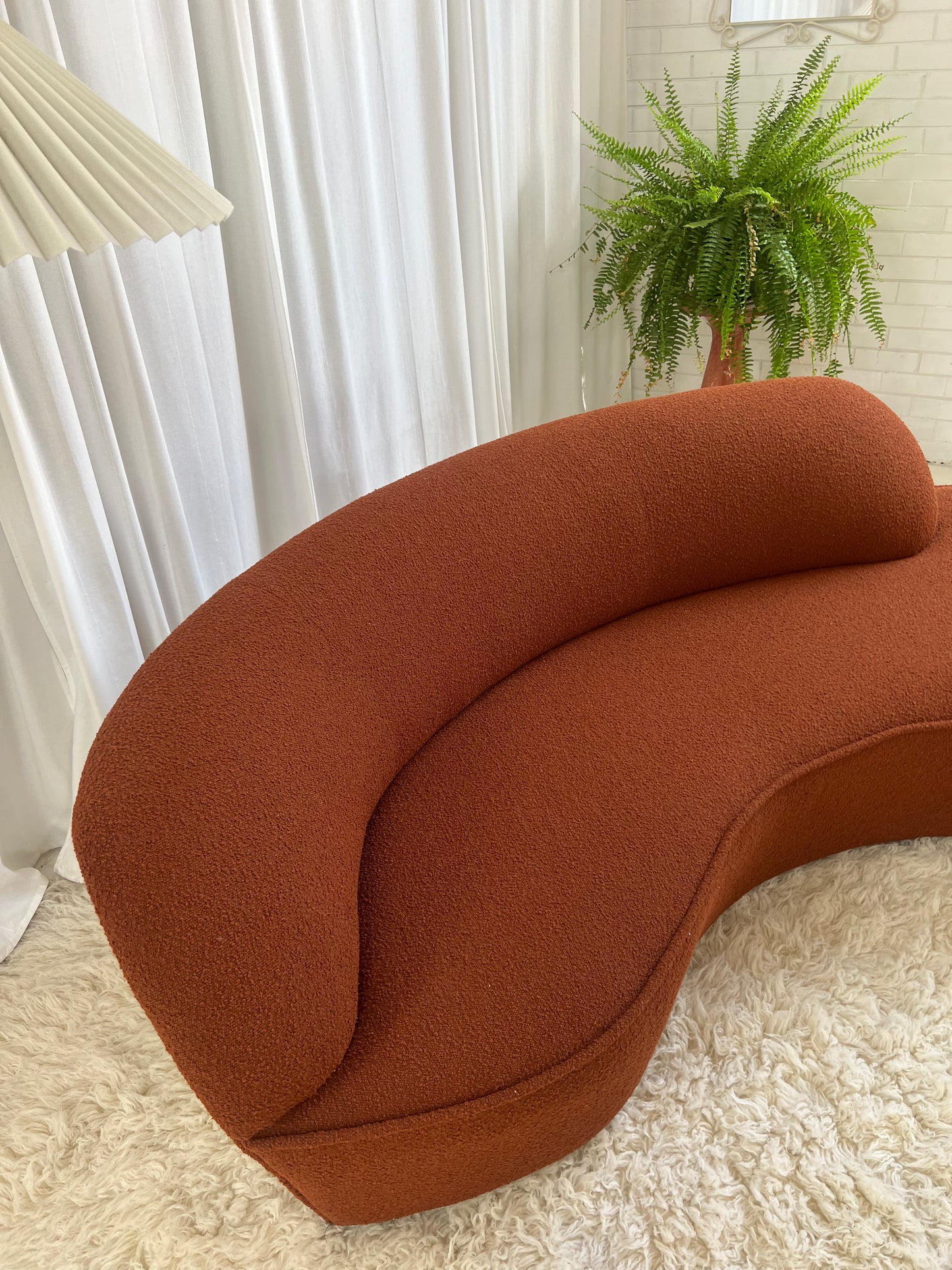 - Bespoke Rust Boucle Curved Sofa