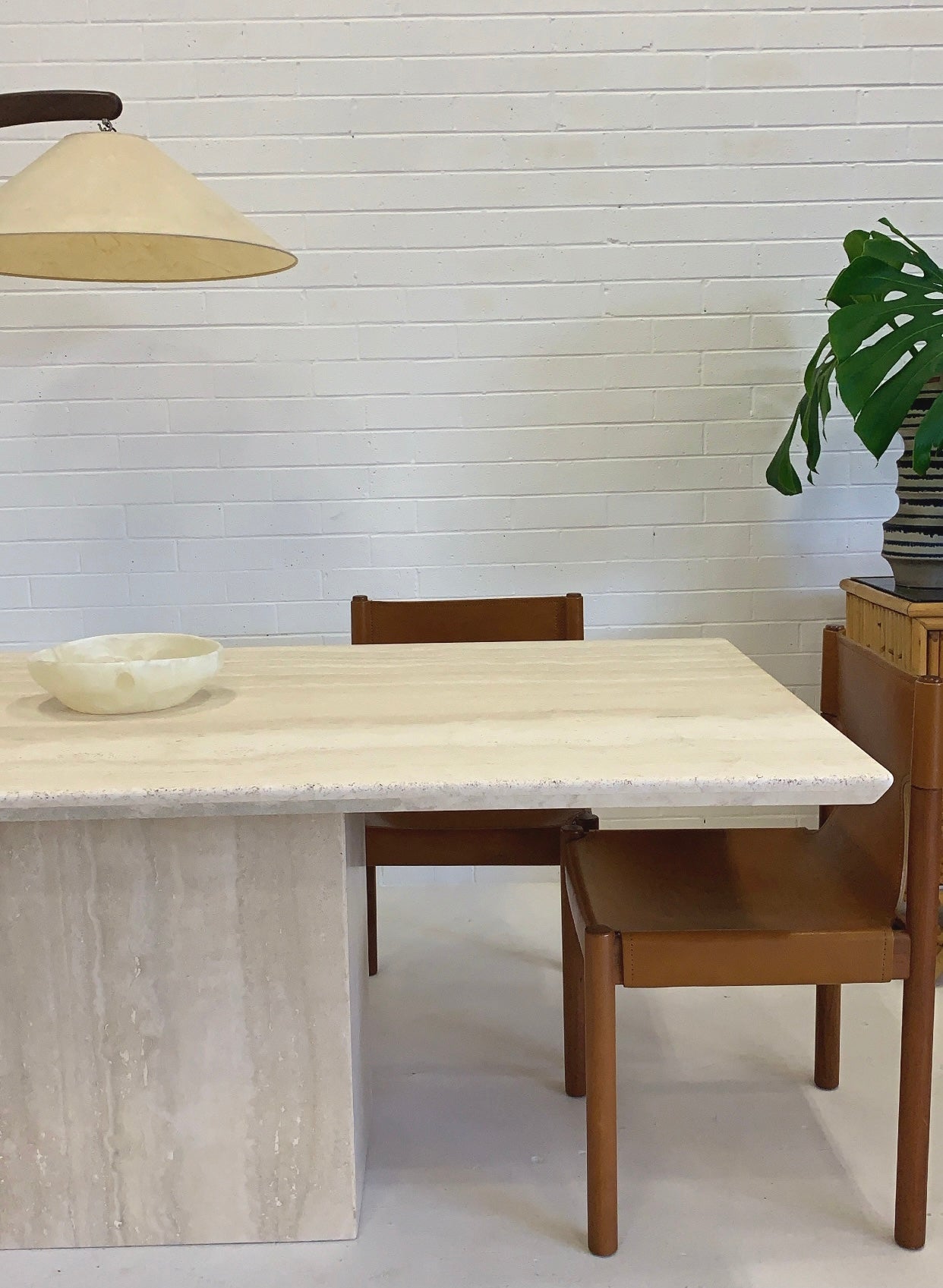 Vintage Italian Honed Travertine Dining Table