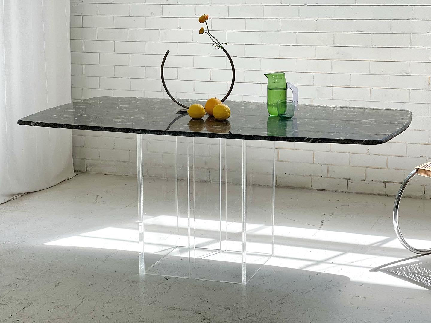 Vintage Green Palladiana Marble & Lucite Table