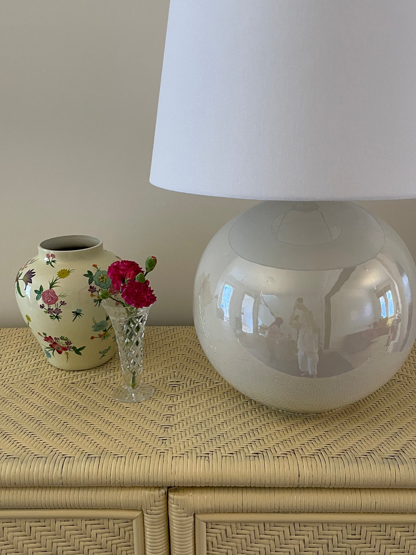 Large Vintage Opalescent Sphere Statement Lamp - Six Available