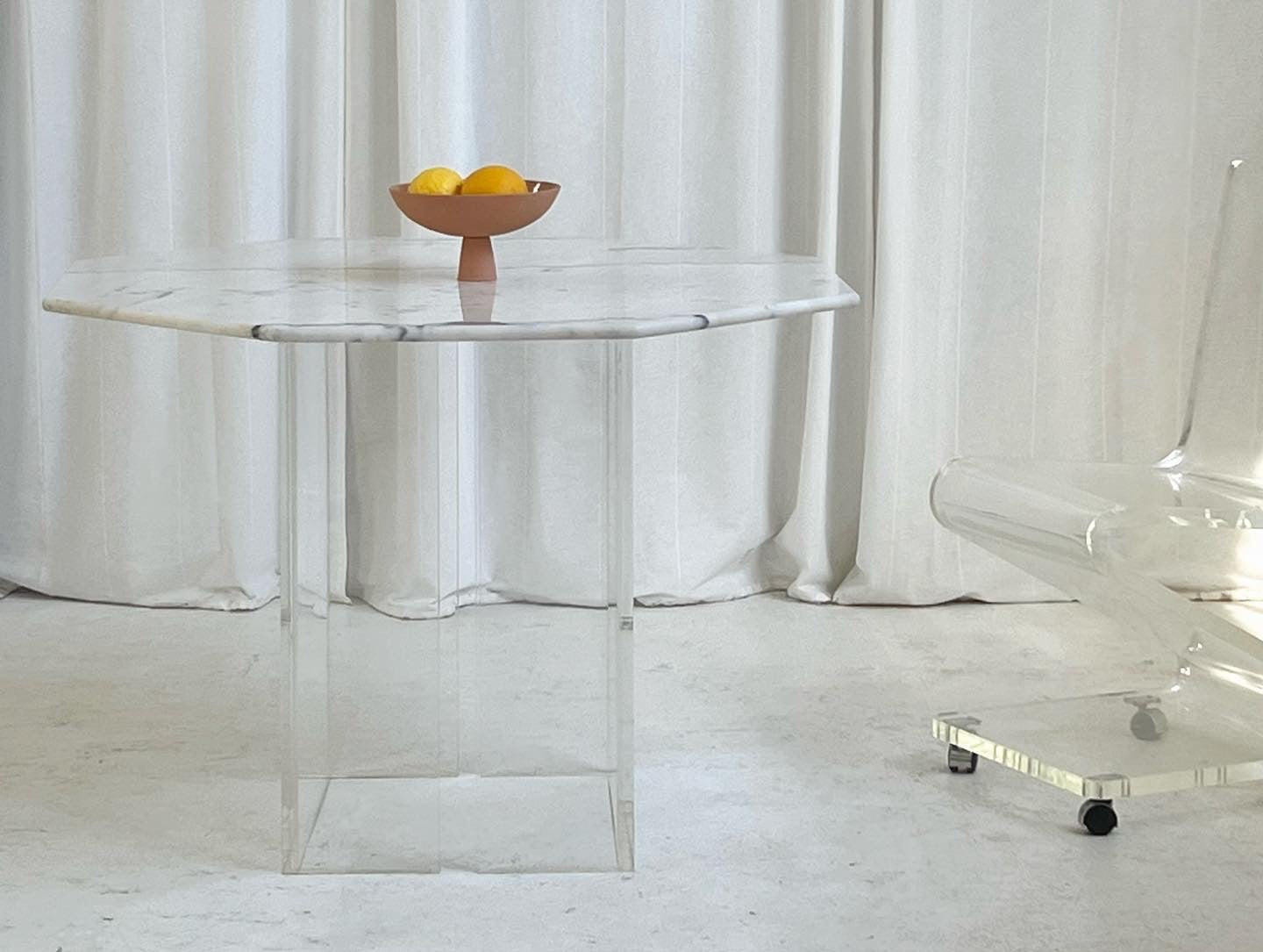 Octagonal Carrara Marble & Lucite Table