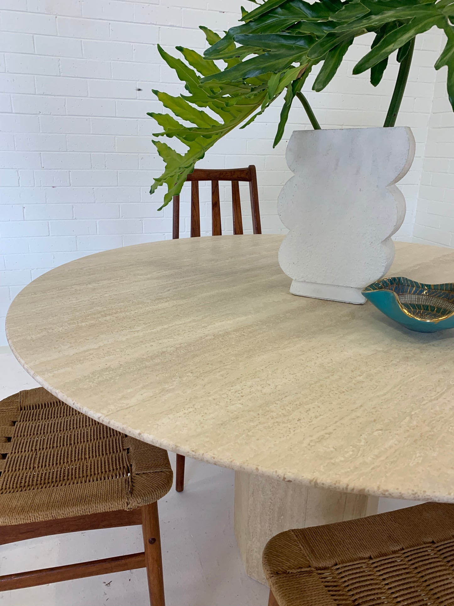 Vintage Italian Honed Travertine Dining Table