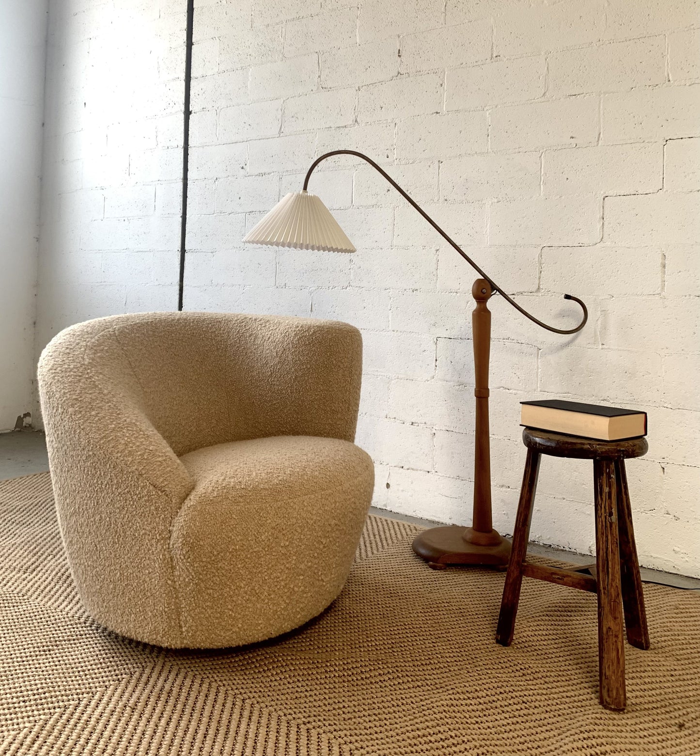 Sculptural Wool Boucle Swivel Chair by Design Warehouse