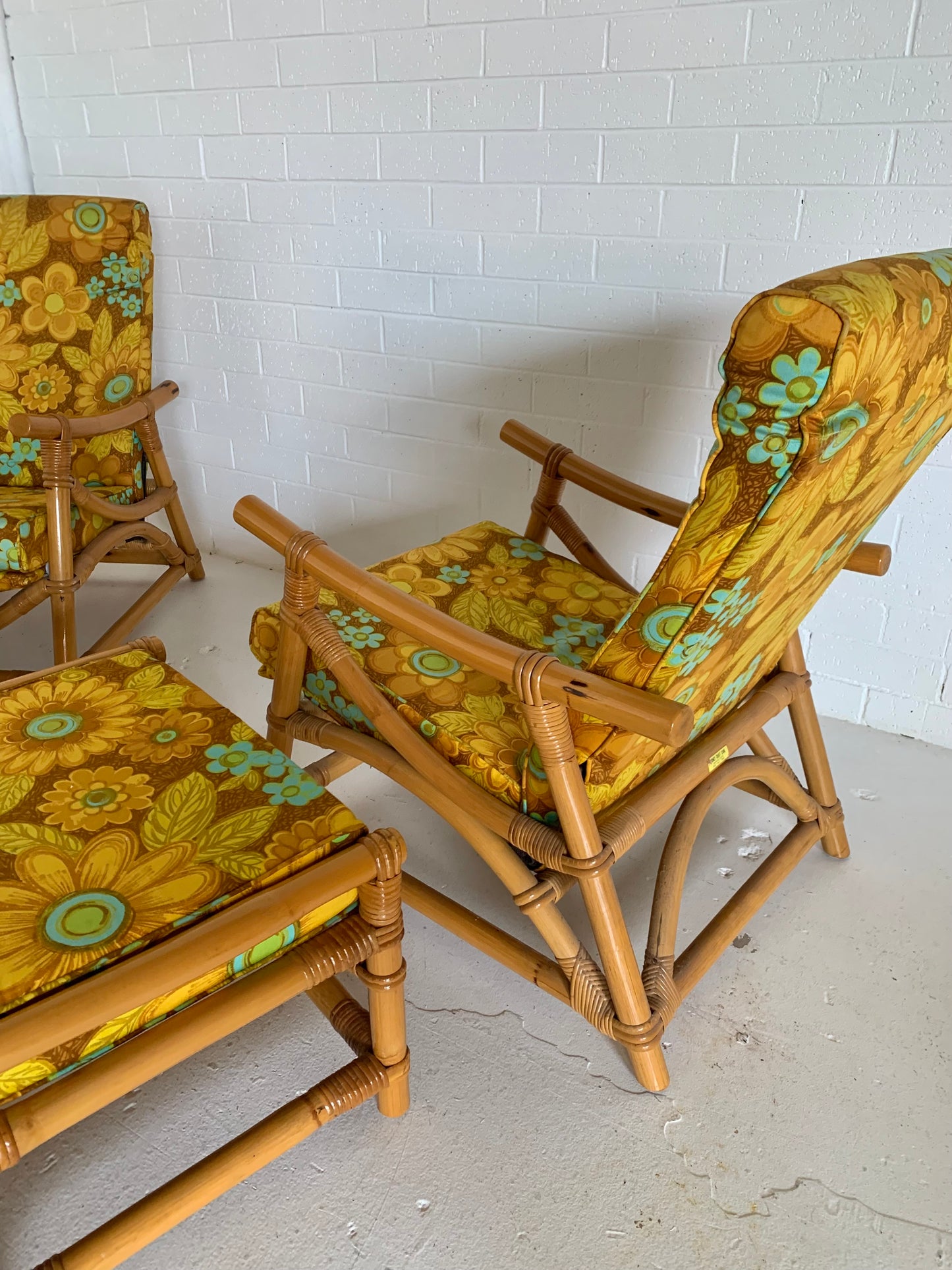 Bamboo Reclining Armchair and Foot Stool - Two Available