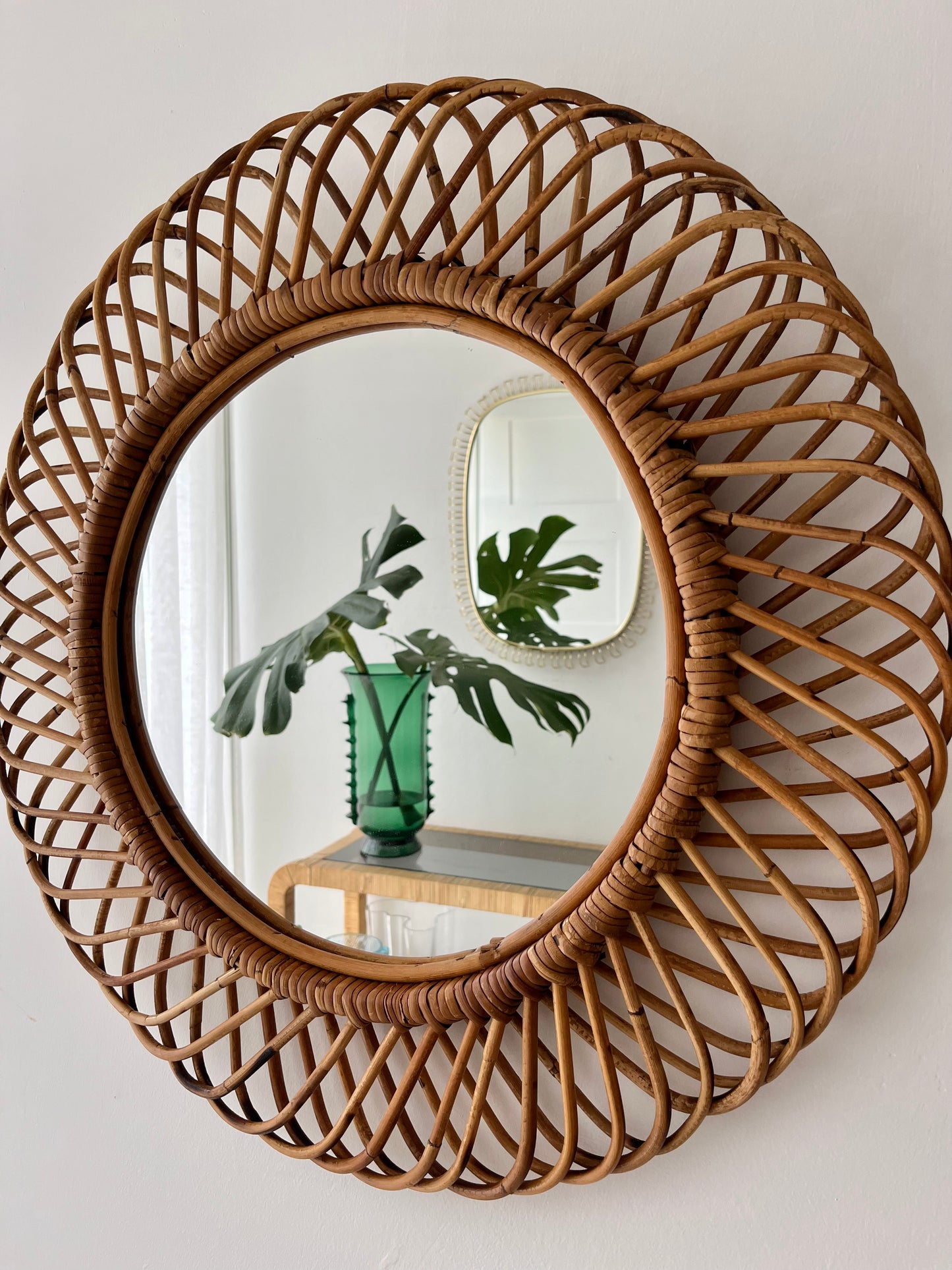 Vintage Italian Bamboo Mirror by Bonacina
