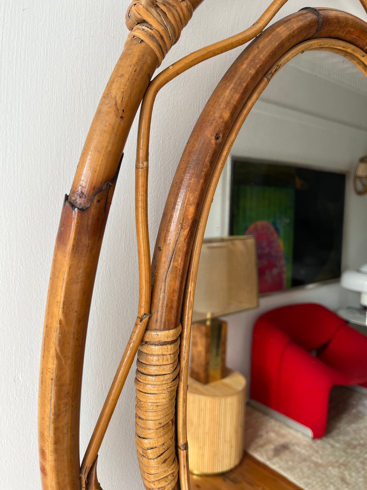 Vintage Italian Bamboo Mirror by Bonacina