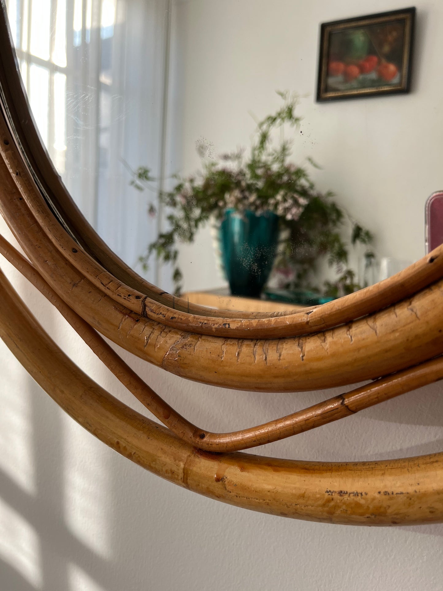 Vintage Italian Bamboo Mirror by Bonacina